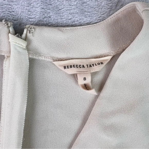 Rebecca Taylor Crepe Lace Inset Top Size 8 Beige Pleated 3/4 Sleeve V Neck - Picture 6 of 13